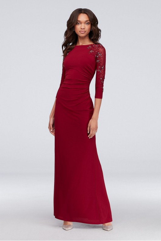 3/4-Sleeve Boatneck Sheath Gown with Sequins 59750D