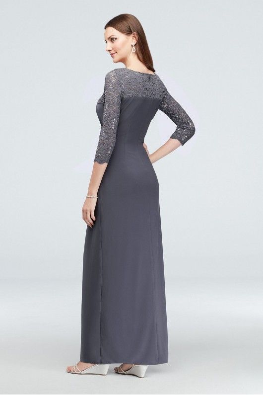 3/4-Sleeve Sequin Lace and Ruched Jersey Gown 82351462