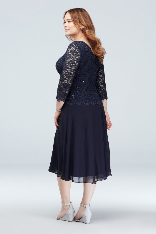3/4 Sleeves 4121796 Style Scoop Neck Lace and Chiffon Dress with V-back
