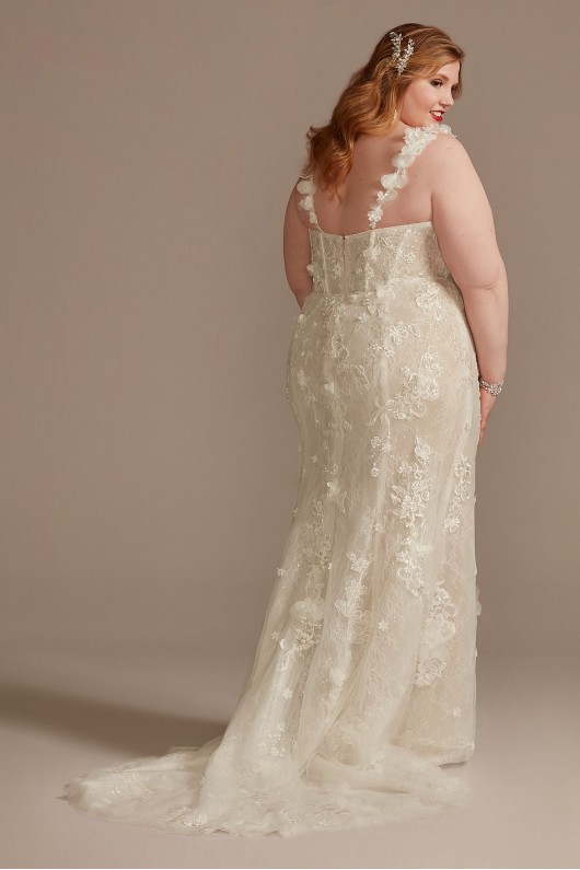 3D Floral Applique Plunge Plus Size Wedding Dress  9LSSWG885