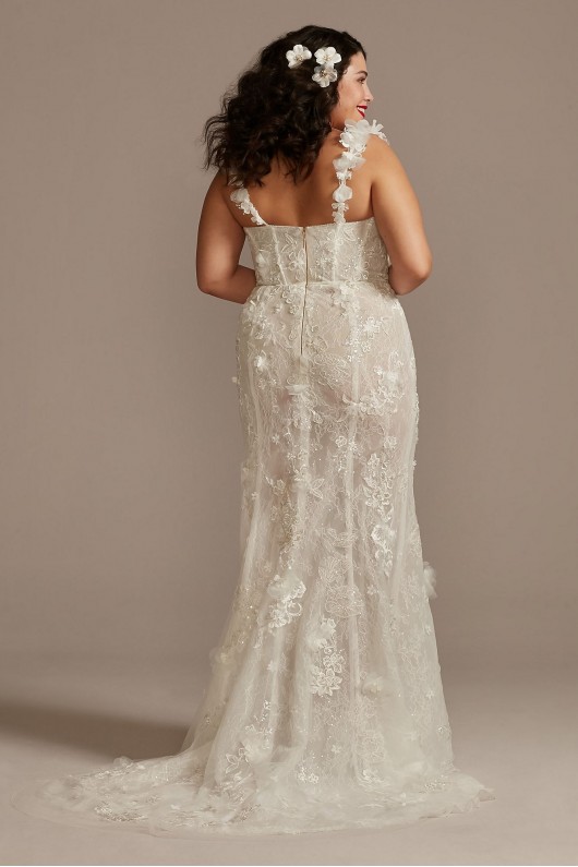 3D Floral Plunge Plus Size Bodysuit Wedding Dress  9MBSWG885
