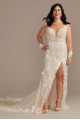 3D Floral Tall Wedding Dress with High Slit  4XLMBSWG886