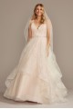 4XL9WG3975 Floral and Tulle Layered Tall Plus Wedding Dress