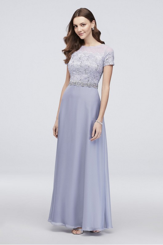 A-Line Lace Illusion Dress with Beaded Waist 40391D