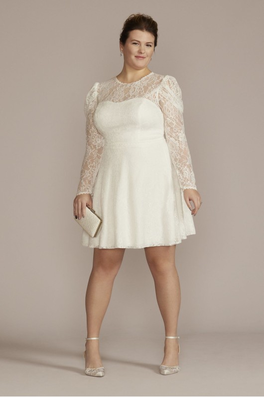Allover Lace Puff Long Sleeve Plus Size Mini Dress  DB Studio 9SDWG1045