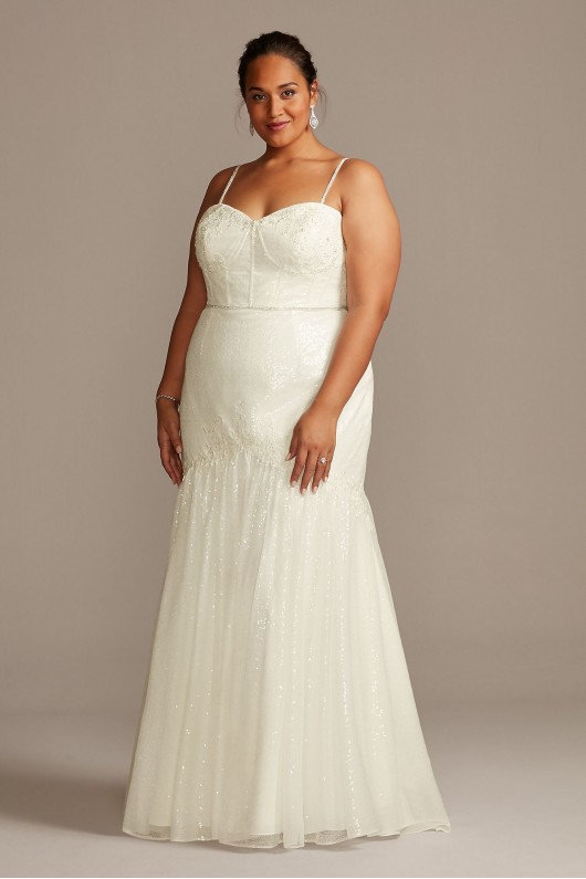 Allover Sequin Corset Plus Size Wedding Dress 9SWG854