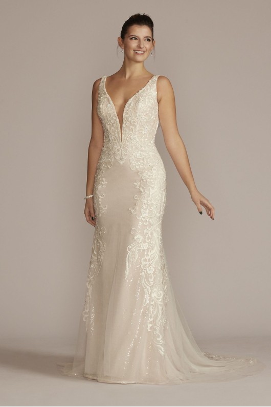 Allover Sequin Scrolling Lace Wedding Gown Galina Signature SWG918