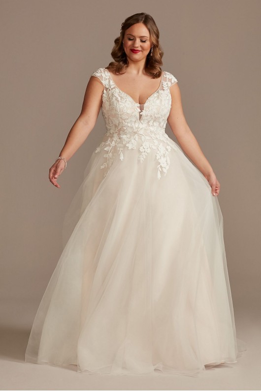 Appliqued Cap Sleeve Tulle Plus Size Wedding Dress DB Studio 9WG4037