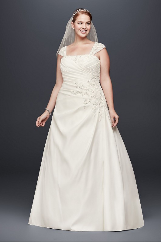 Appliqued Satin Cap Sleeve Plus Size Wedding Dress Collection 9OP1331