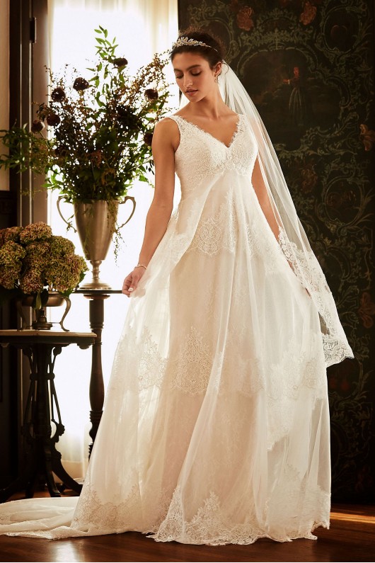 Banded Eyelash Lace Layered Wedding Dress MS251189