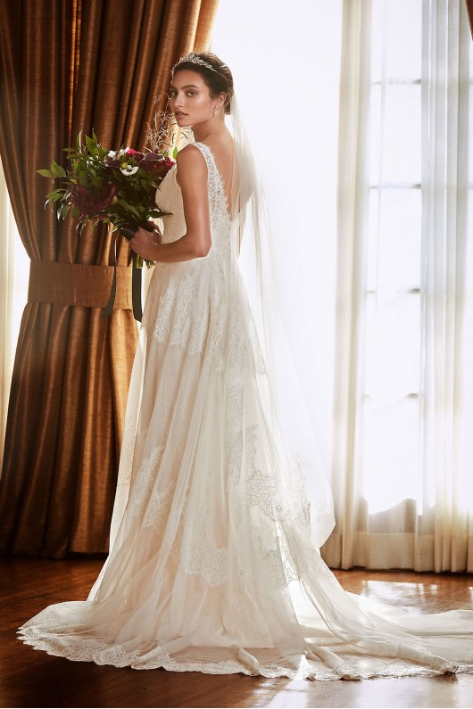 Banded Eyelash Lace Layered Wedding Dress MS251189
