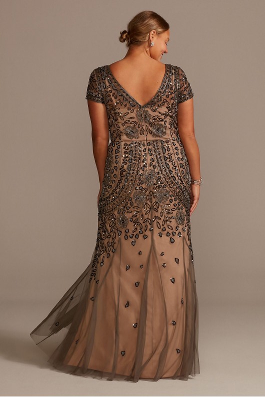 Bead and Sequin Embellished Mesh Overlay Plus Gown  WGIN18924W