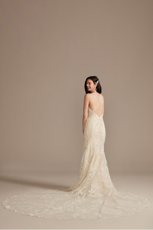 Beaded Applique Tulle Petite Sheath Wedding Dress  7CWG904