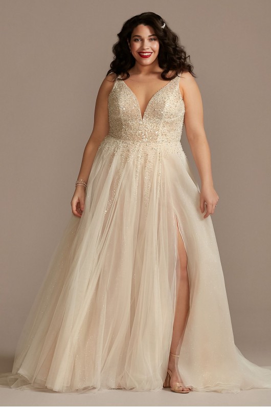Beaded Illusion Plus Size Bodysuit Wedding Dress  9MBSWG837