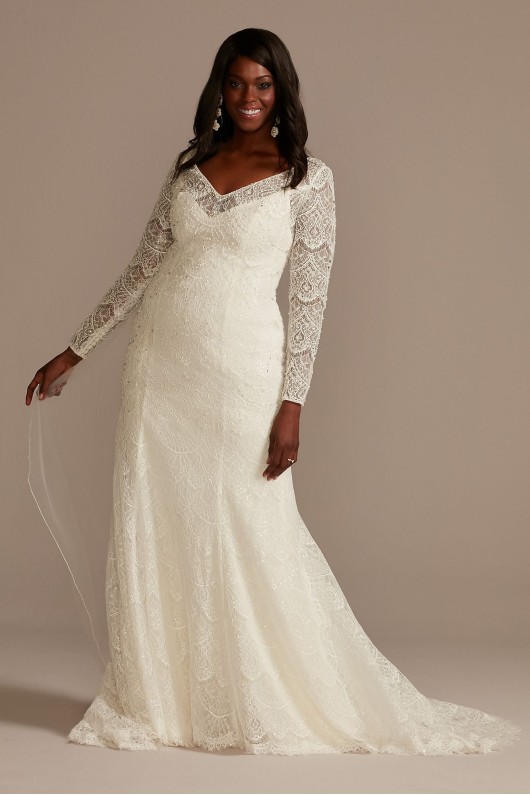 Beaded Lace Long Sleeve Plus Size Wedding Dress Melissa Sweet 8SLMS251206
