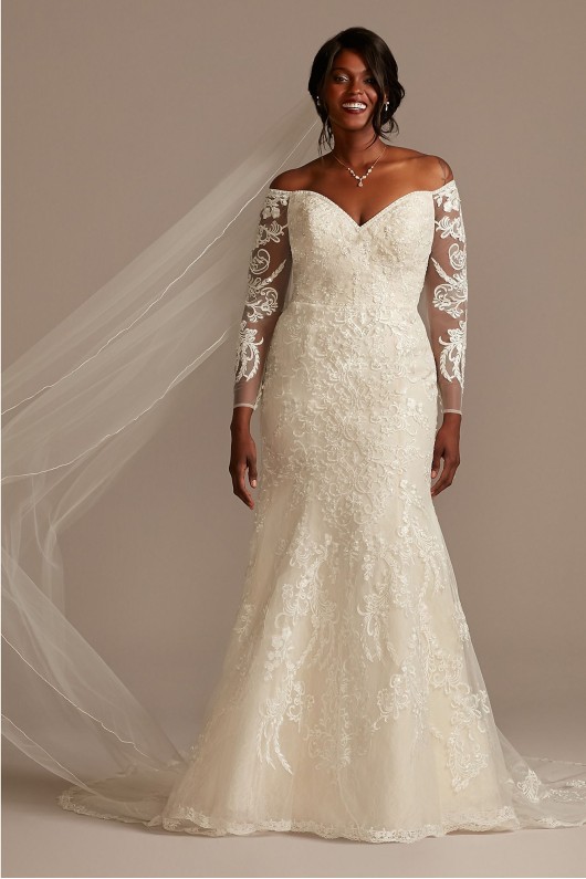 Beaded Lace Long Sleeve Tall Plus Wedding Dress  4XL8SLXTCWG808