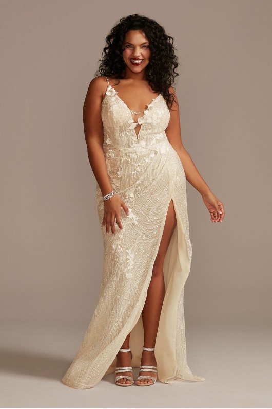 Beaded Plunge Plus Size Wedding Dress with Slit  9MBSWG887