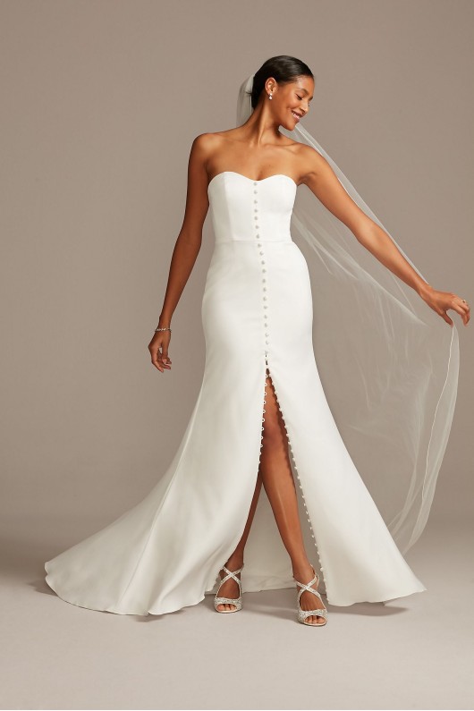Button Front Strapless Mermaid Stretch Crepe WG3992 Wedding Dress