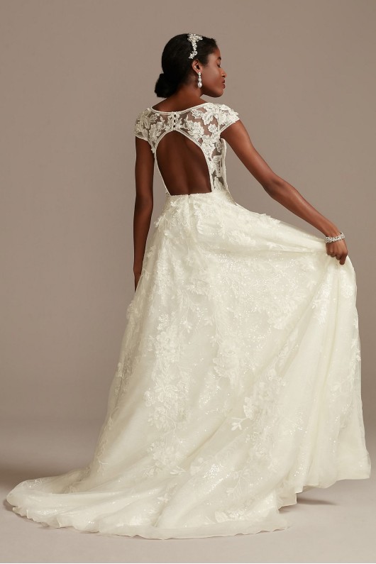 Cap Sleeve 3D Floral Lace Tall Wedding Dress  4XLCWG907