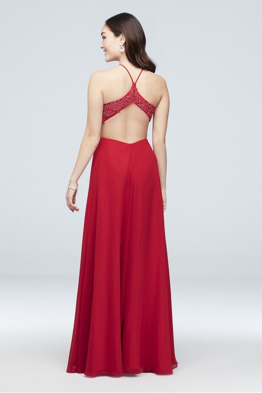 Chiffon A-Line Halter Dress with Corded Embroidery 169DBN
