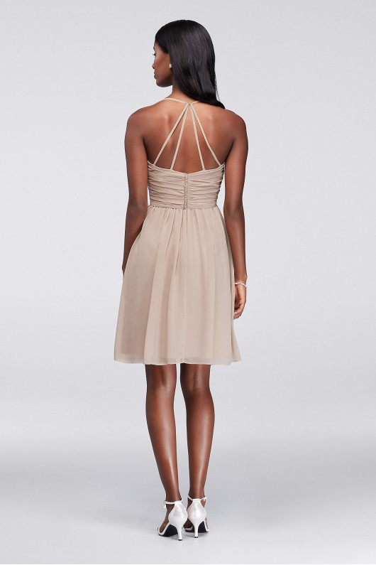 Chiffon Dress with Pleated Bodice and Strappy Back W11072