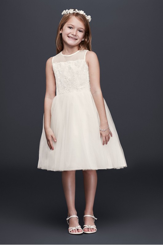 Corded Lace Flower Girl Dress with Tulle Skirt OP228