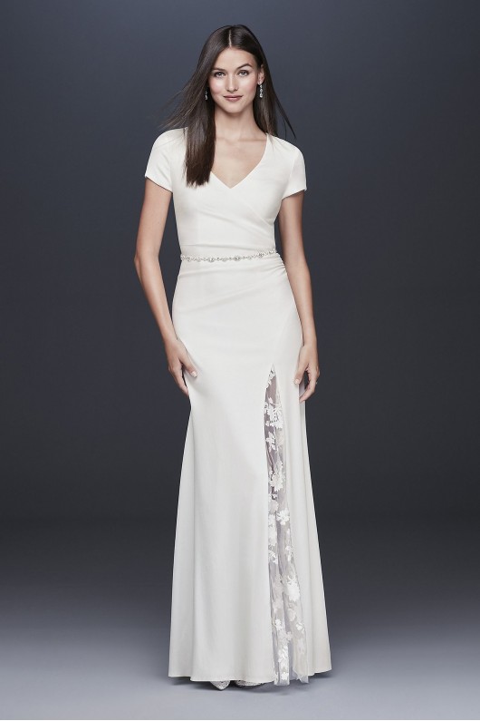 Crepe Sheath Gown with Embroidered Illusion Slit DS870092
