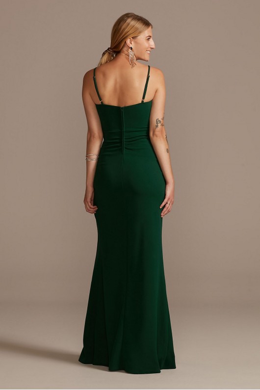 Crepe Spaghetti Strap Gown with Ruching Emerald Sundae ABF3405600