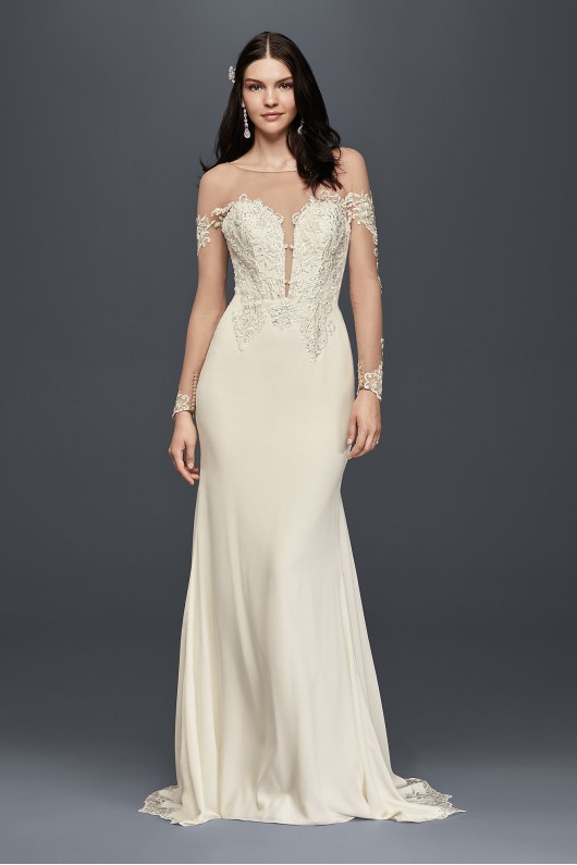 Crepe Wedding Dress with Lace Inset Train SWG763