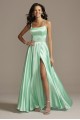 Double Spaghetti Strap Square Neckline Long Satin 1992BN Dress with Crystal Belt