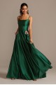 Double Strap Long A-line Scoop Neckline Satin Gown with Floral Pockets Style 2129BN