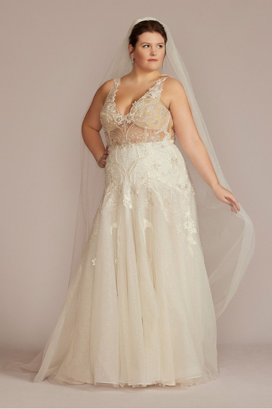 Drop Waist Beaded Applique Plus Size Wedding Gown Galina Signature 9SWG923