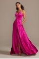 Elegant New 2001BN Charmeuse Spaghetti Strap Party Gown with Lace-Up Back and Pockets