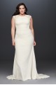 Elegant Plus Size Sheath Long Cap Sleeve Crepe Wedding Dress 9WG3939