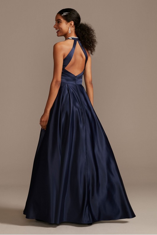 Embellished Bodice Satin Gown with Open Back 1168BN