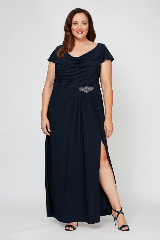 Embellished Pleated Cowlneck Plus Size Dress Evenings 84351491