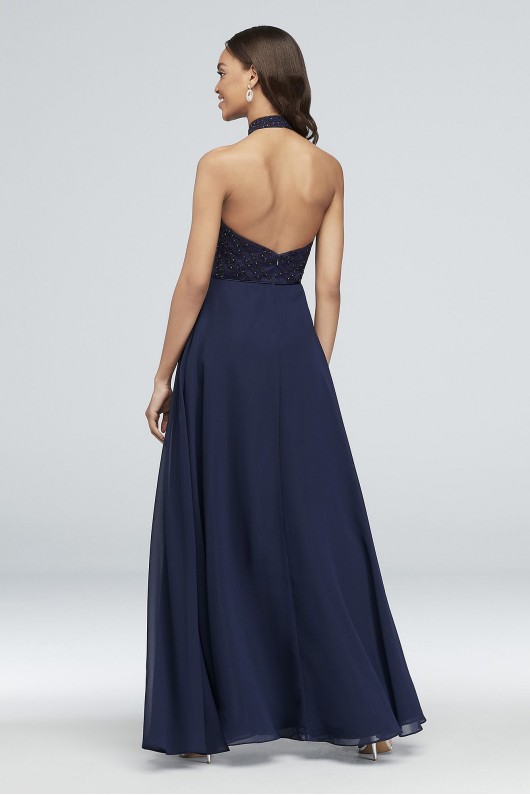 Embroidered Illusion Halter Gown with Open Back 1018BN
