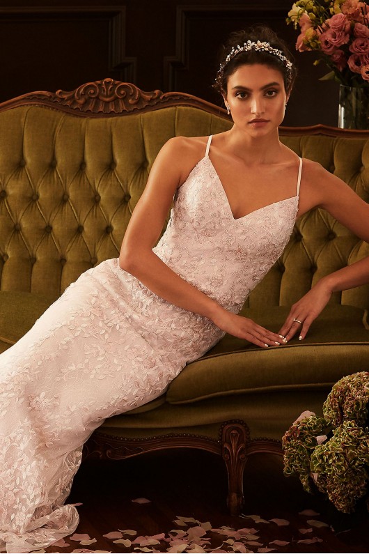 Embroidered and Beaded Lace Sheath Wedding Dress MS251185