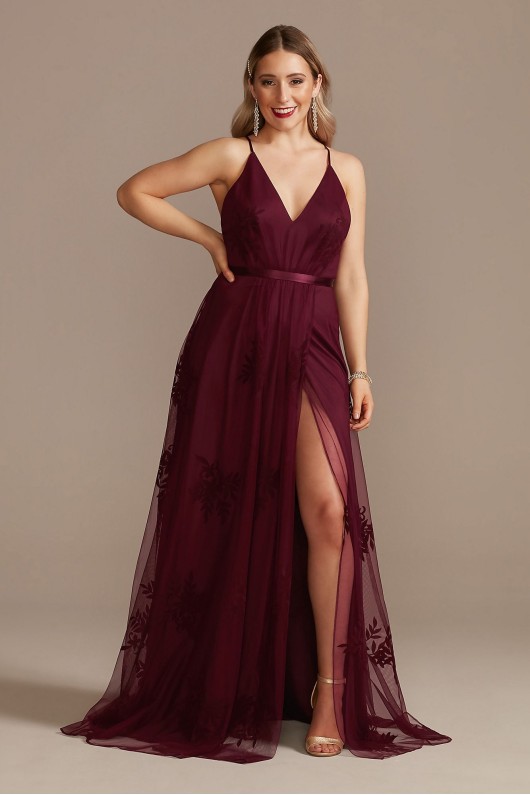 Flocked Tulle Low-Back Bridesmaid Dress  GS290044