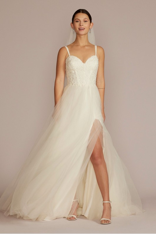 Floral Applique Spaghetti Strap Tall Wedding Dress DB Studio 4XLLBWG4036