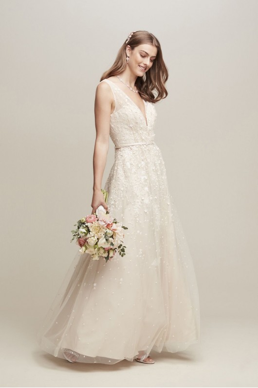 Floral Wedding Dress with V-Neckline 8MS251151