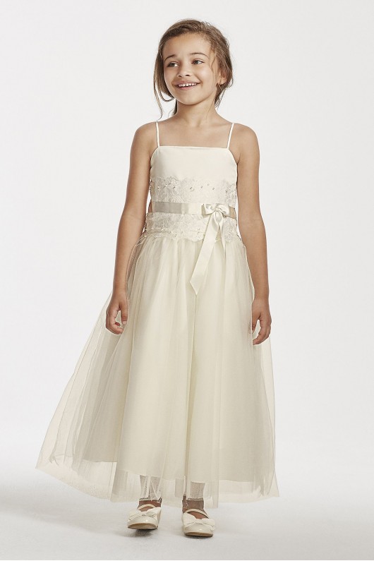 Flower Girl Lace and Tulle Spaghetti Strap Dress H1173