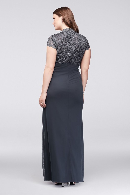Gathered Jersey Plus Size Dress with Lace Bodice A18436W