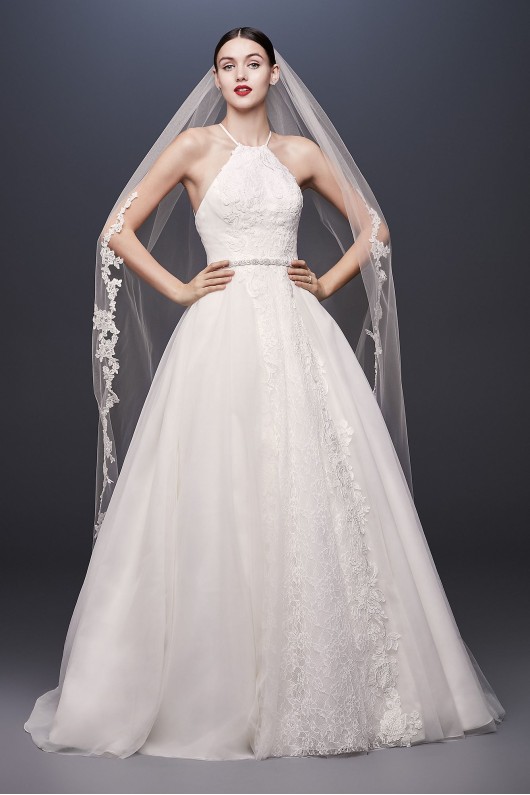 Halter-Tie Tulle Ball Gown Wedding Dress with Lace Truly Zac Posen ZP341834
