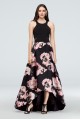 Hatler Neck 1042X Long Jersey and Floral Satin High-Low Ball Gown