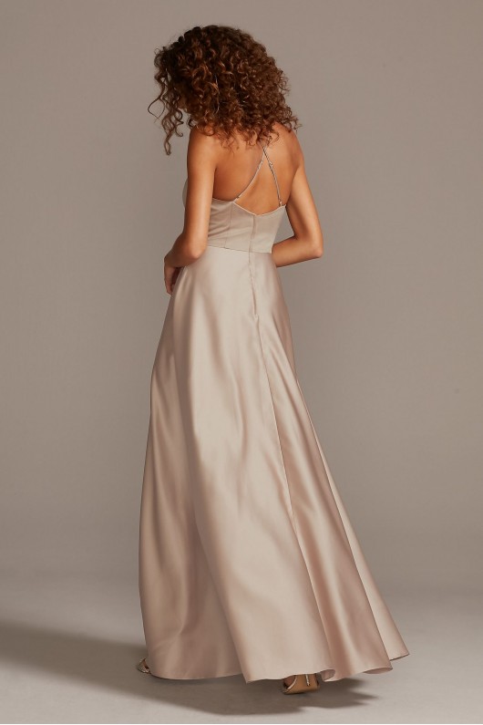 High Halter Neck Long Sleeveless A-line Satin Bridesmaid Dress Style F20132