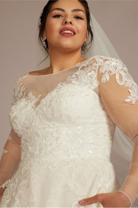High Neck Long Sleeve Tall Plus Wedding Dress Oleg Cassini 4XL8CWG930
