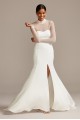 Illusion Long Sleeve and High Neck Long Fitted Crepe Wedding Gown Style WG3991