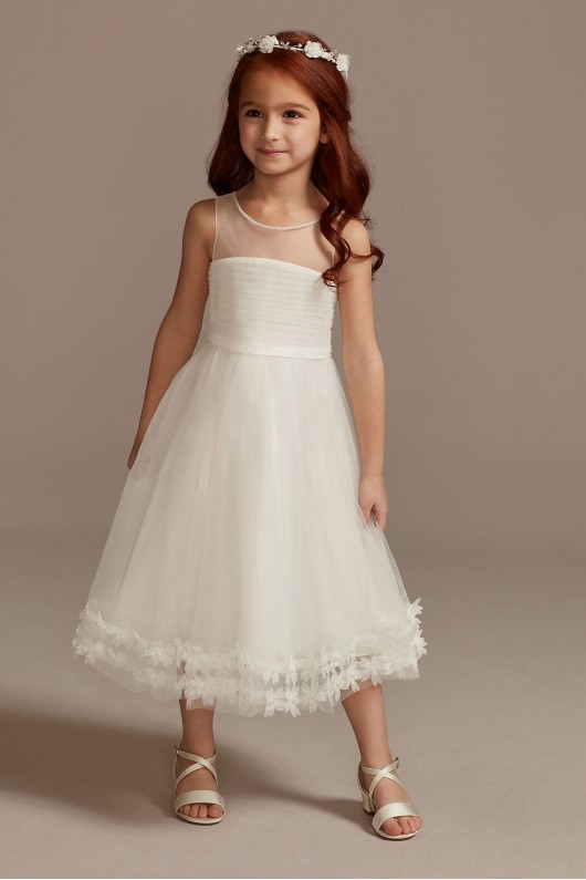 Illusion Pleated Flower Girl Dress with 3D Florals WG1410
