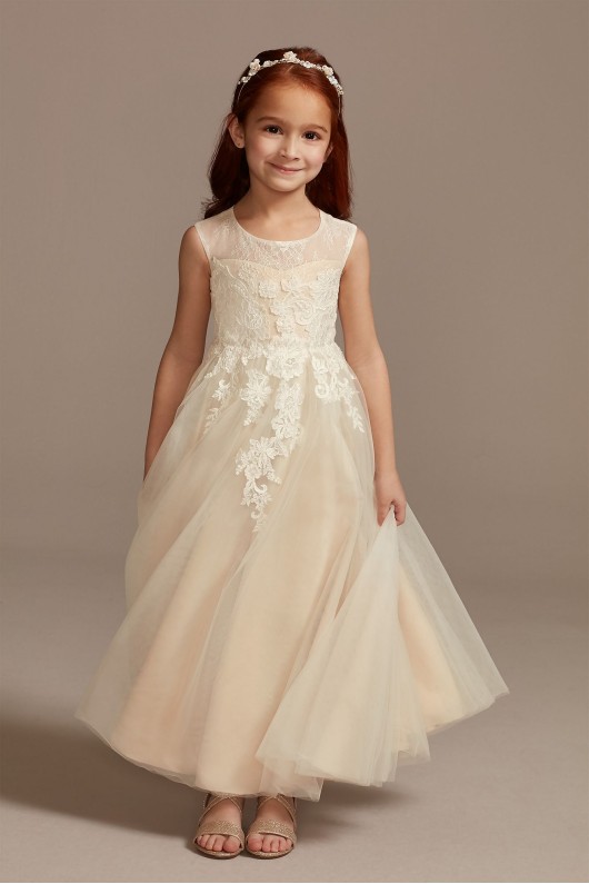 Illusion and Tulle Flower Girl Dress with Applique WG1411